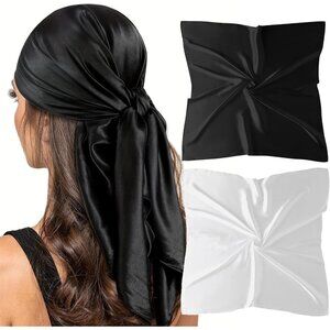 35" Square Silk Like Head Scarf - Women's Fashion Satin Scarf Bandana for Hair W